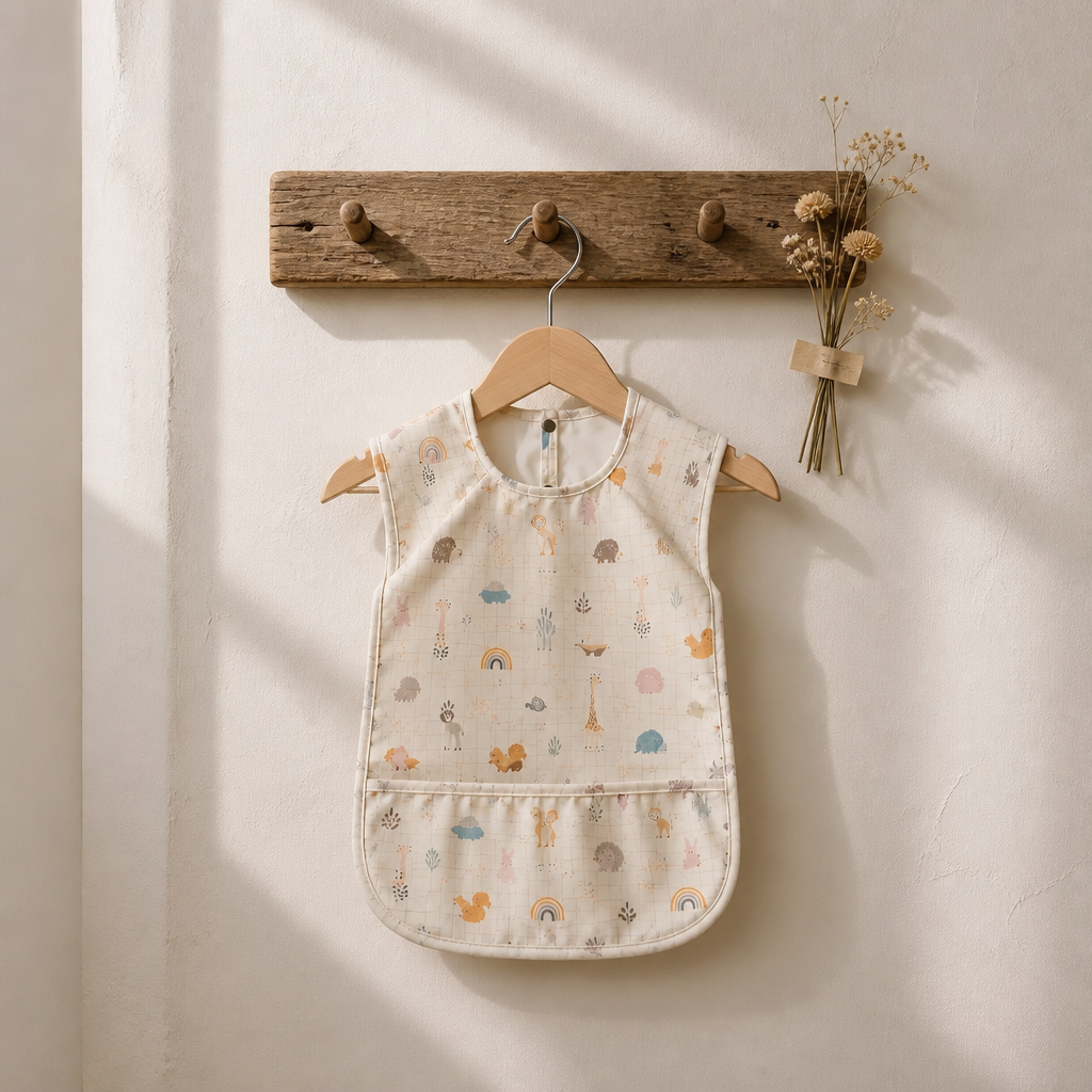 Bavoir tablier imperméable bébé -Motifs animaux et arc-en-ciel