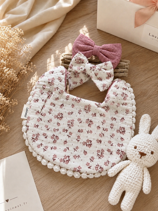Bavoir bébé fleuri avec bandeau assorti-cadeau naissance fille /Lovinest