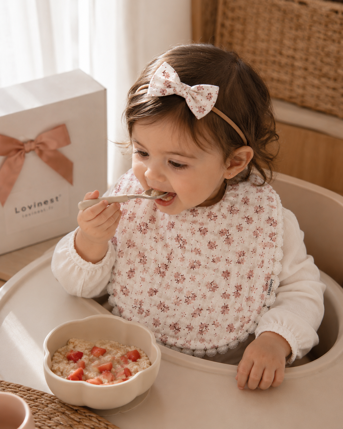 Bavoir bébé fleuri avec bandeau assorti-cadeau naissance fille /Lovinest