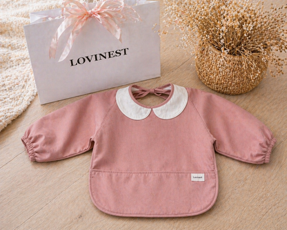 Bavoir bébé manches longues imperméable rose col claudine Lovinest