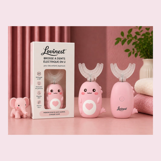 Brosse à dents en forme de U Lovinest - nettoyage à 360 pour enfants couleur rose