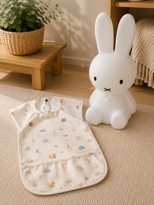 Bavoir tablier imperméable bébé -Motifs animaux et arc-en-ciel