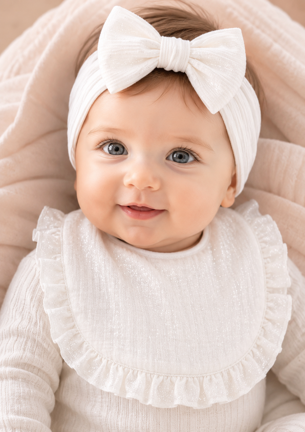 Bavoir bébé gaze de coton blanc – bandeau nœud assorti