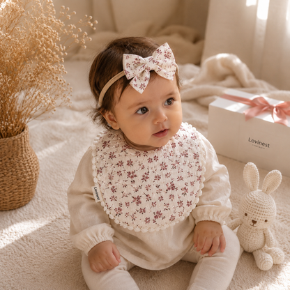 Bavoir & Bandeau Assorti — Imprimé Fleuri