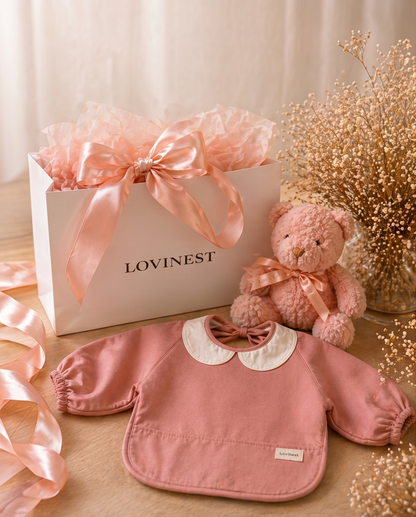Bavoir bébé manches longues imperméable rose col claudine Lovinest
