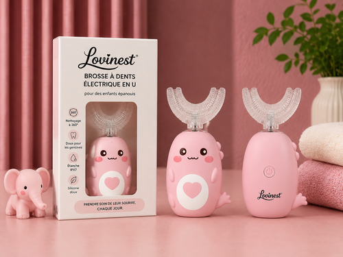 Brosse à dents en forme de U Lovinest - nettoyage à 360 pour enfants couleur rose