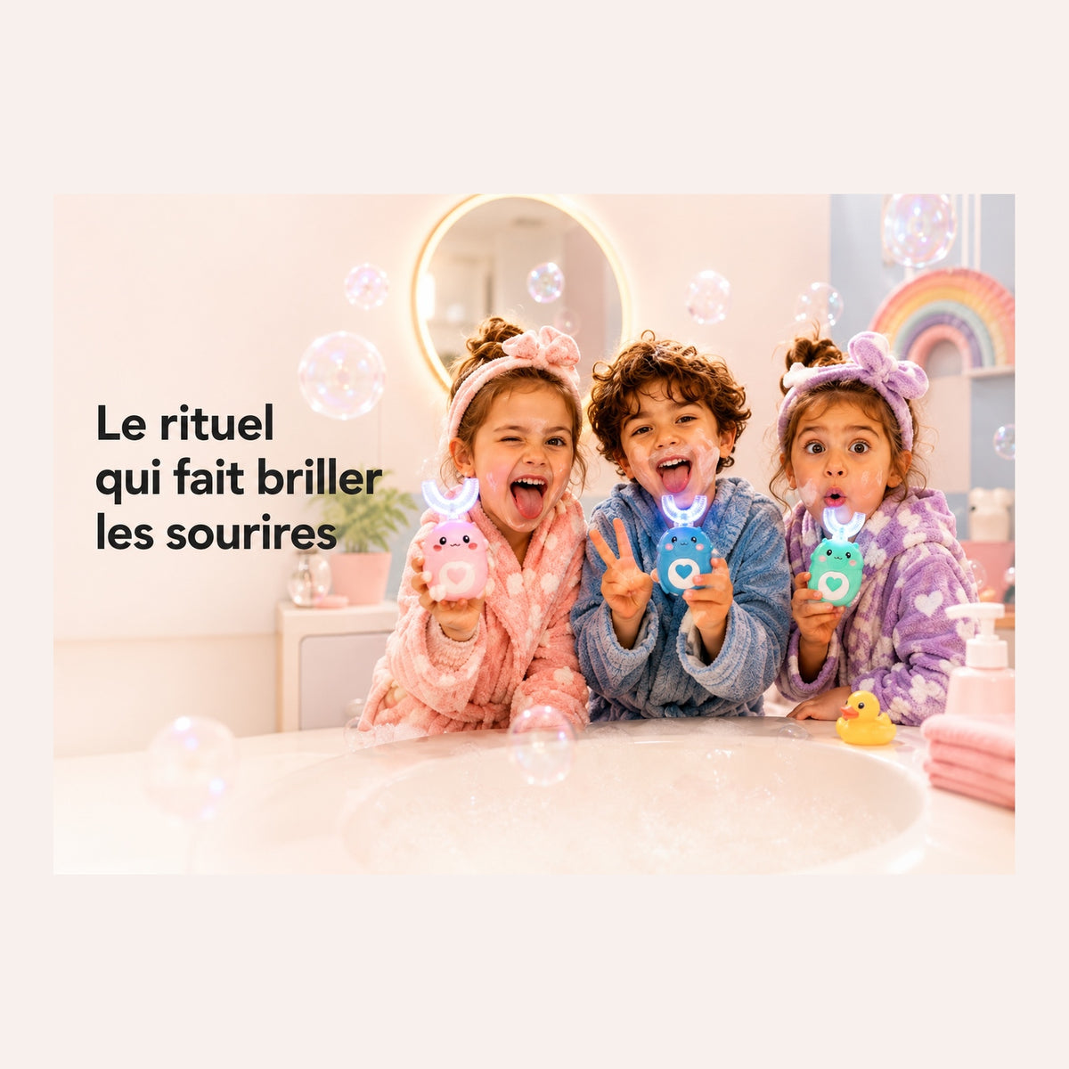 Brosse à dents 360° enfant en U – rose