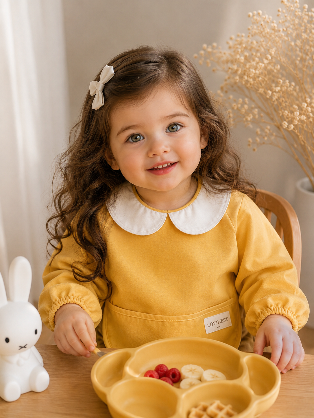 Bavoir bébé imperméable manches longues – Col Claudine doré