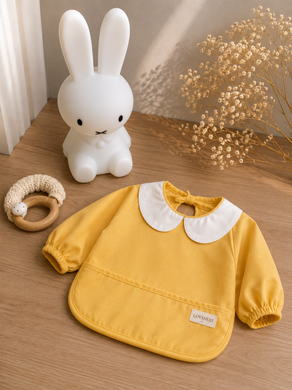 Bavoir bébé imperméable manches longues – Col Claudine doré