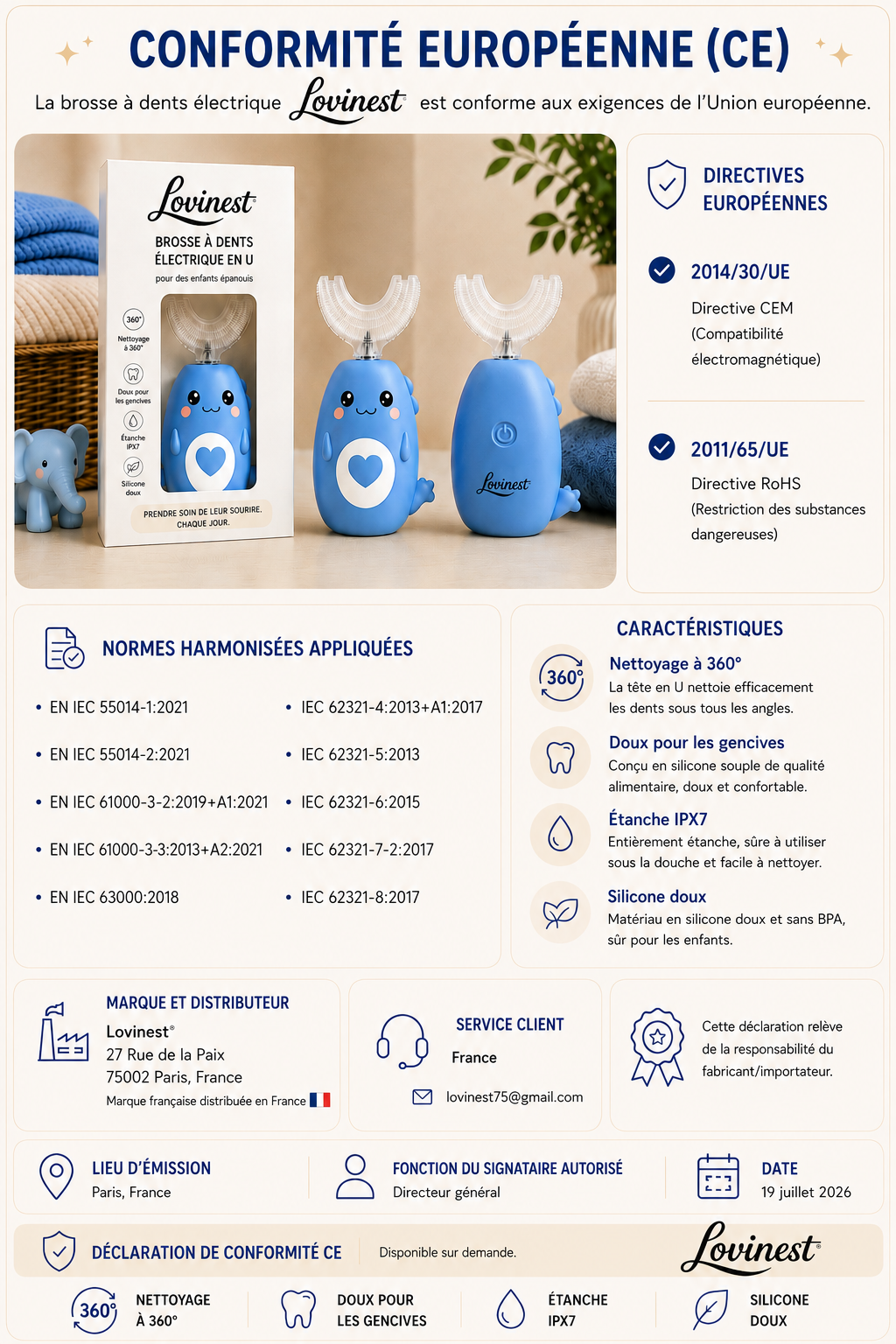 Brosse à dents électrique 360° enfant – bleu foncé