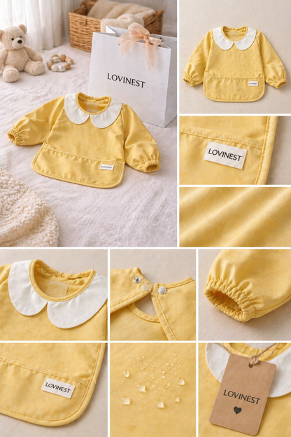 Bavoir bébé manches longues imperméable doré col Claudine Lovinest