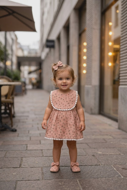 Bavoir bébé terracotta petites fleurs & bandeau assorti -Lovinest