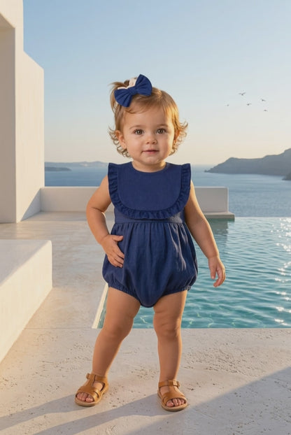Bavoir bébé Blue marine gaze de coton & bandeau assorti -Lovinest
