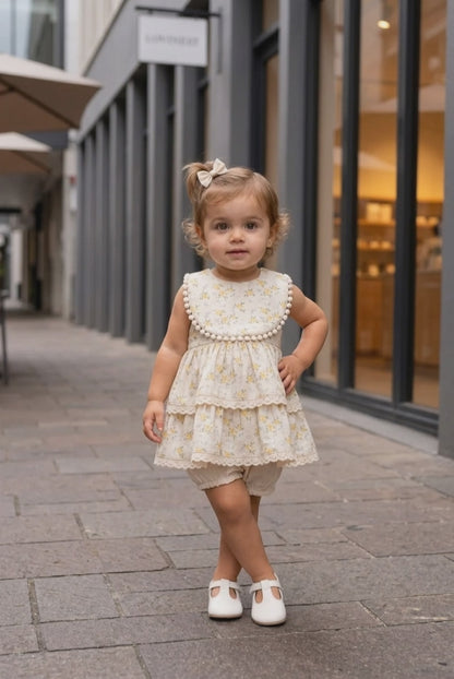Bavoir bébé fleurs jaunes & bandeau noeud assorti -Lovinest