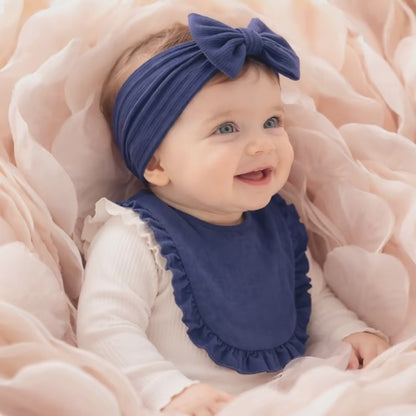 Bavoir bébé gaze de coton bleu marine – bandeau assorti