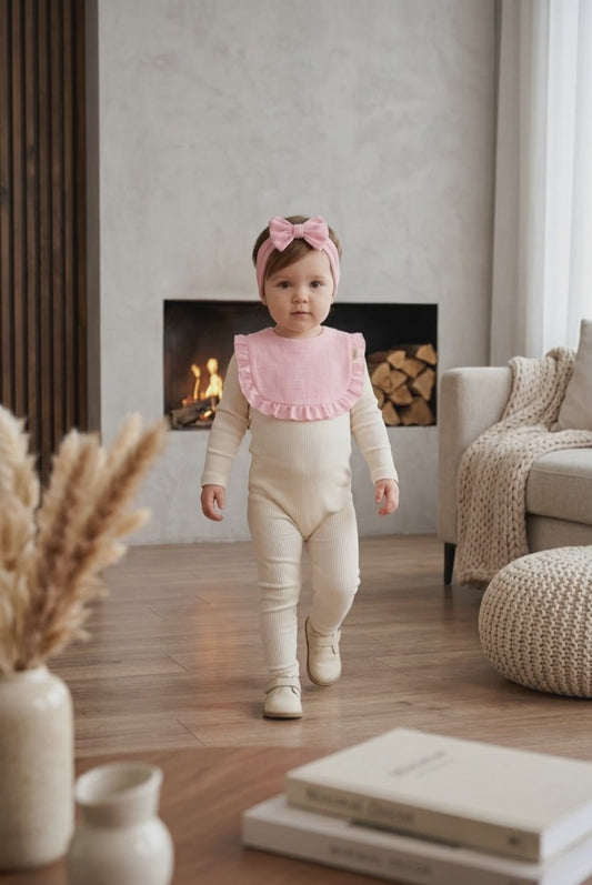 Bavoir avec bandeau Lovinest doux et absorbant rose