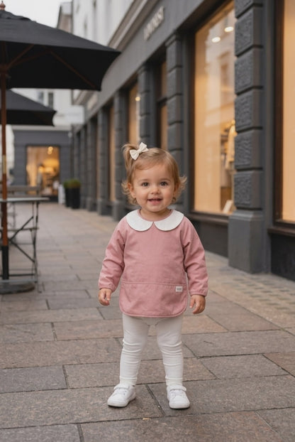 Bavoir bébé manches longues imperméable rose col claudine Lovinest