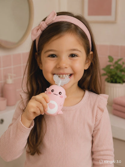 Brosse à dents en forme de U Lovinest - nettoyage à 360 pour enfants couleur rose