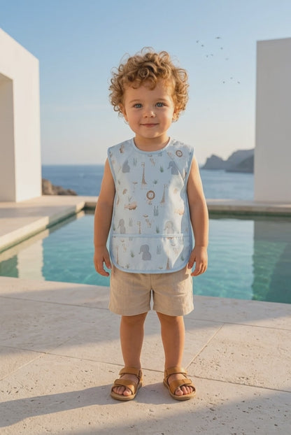Bavoir tablier imperméable safari bleu