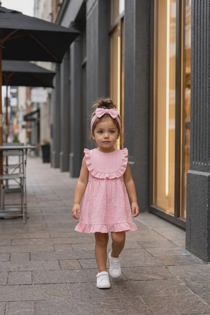 Bavoir bébé rose gaze de coton & bandeau noeud assorti -Lovinest